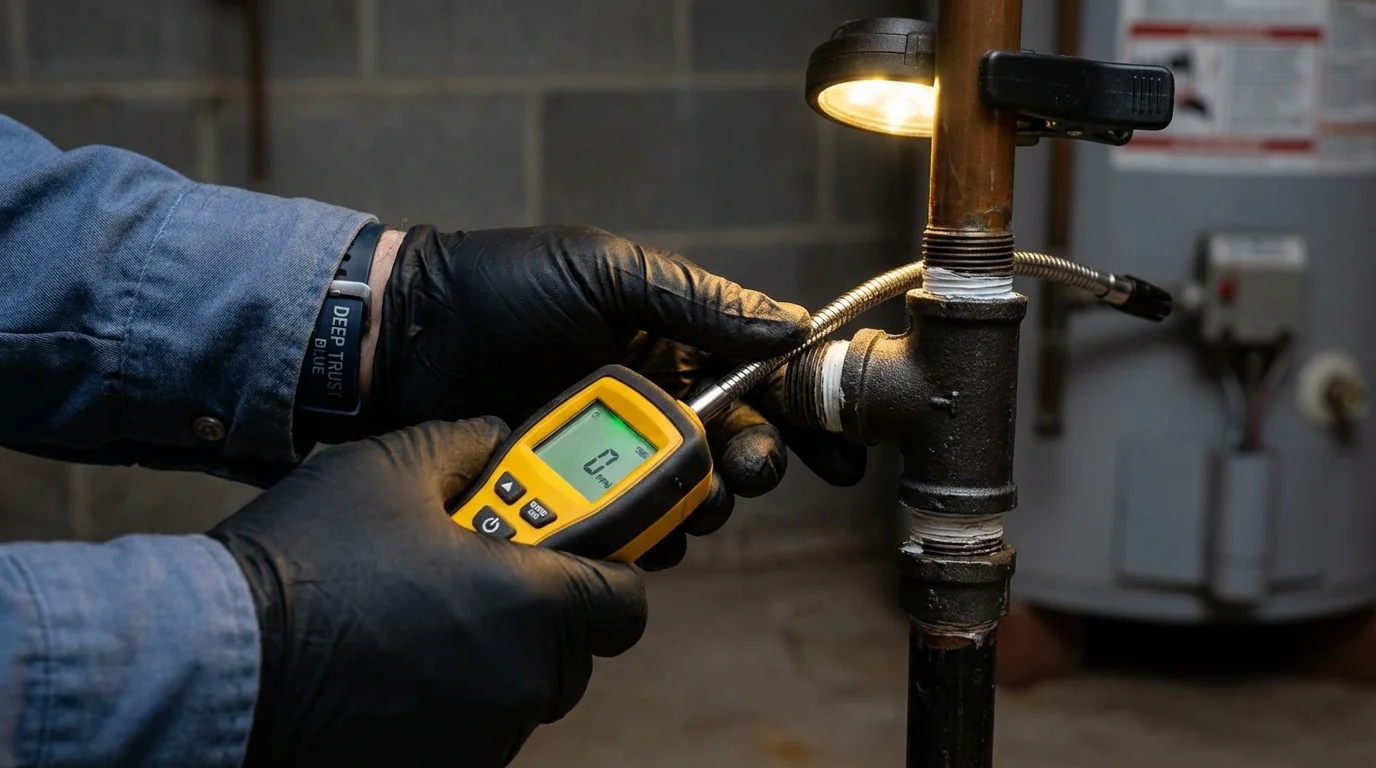 Gas leak detection with electronic sniffer by Johns Plumbing LLC in Elkader