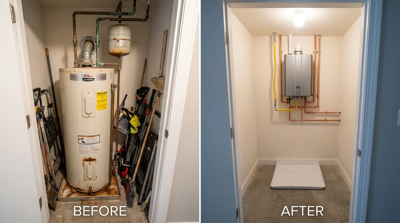 Tank water heater versus wall-mounted tankless unit comparison for Elkader, IA homeowners