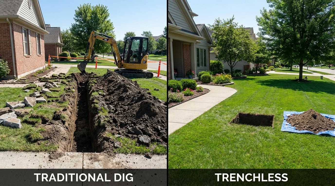 Trenchless sewer repair with minimal yard damage versus traditional excavation in Elkader, IA